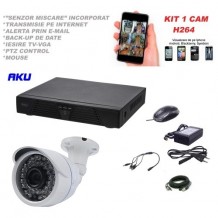 Kit supraveghere video AKU 1 camere SUPER CLEAR AHD 4MP + DVR 4 canale FULL HD 1080P H264, interior exterior carcase metalice cu infrarosu, iesire internet cu vizualizare pe telefon mobil tableta desktop